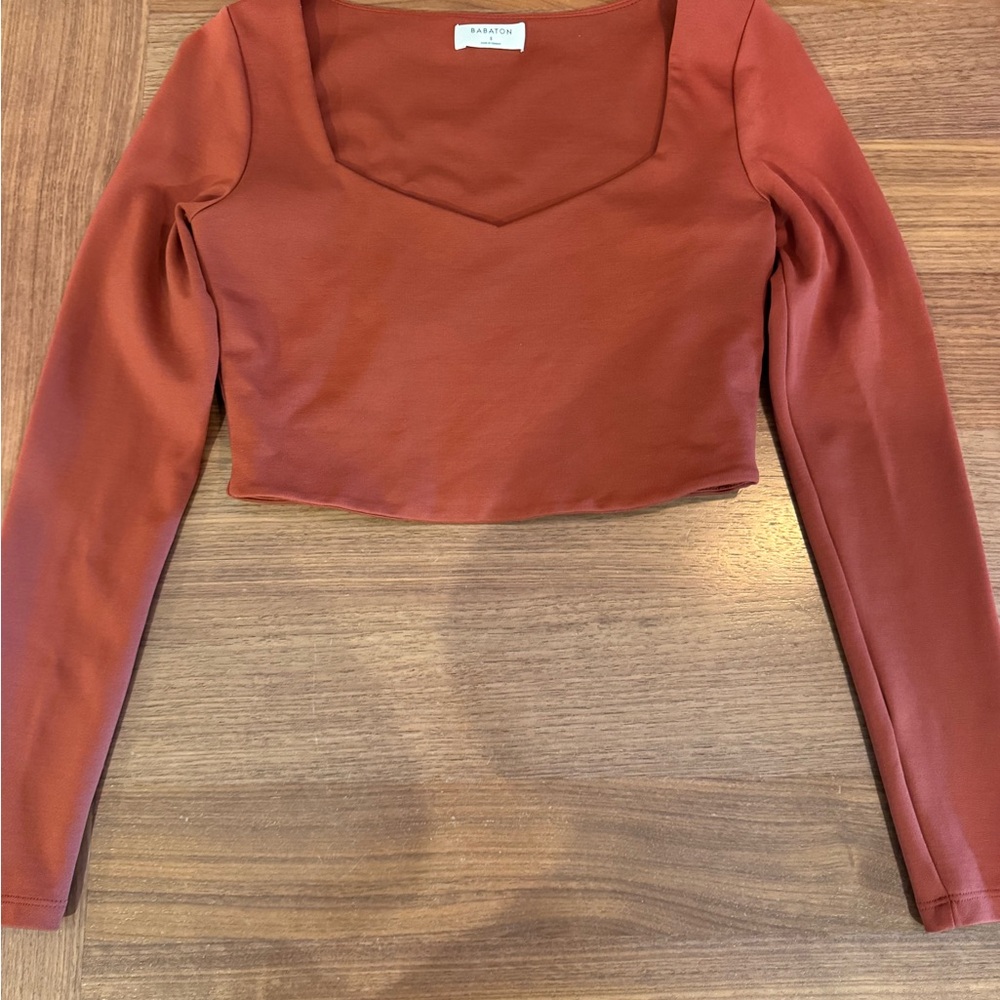 Babaton by aritzia Rust Long Sleeve Crop Top small